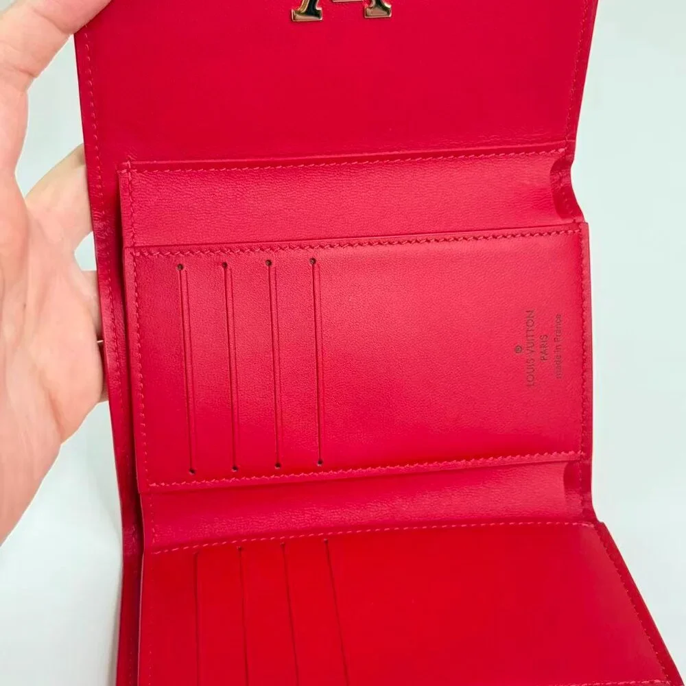 Louis Vuitton Red LV Logo Wallet Full Set with Authentic Orange Box & Cloth - Picture 8 of 9